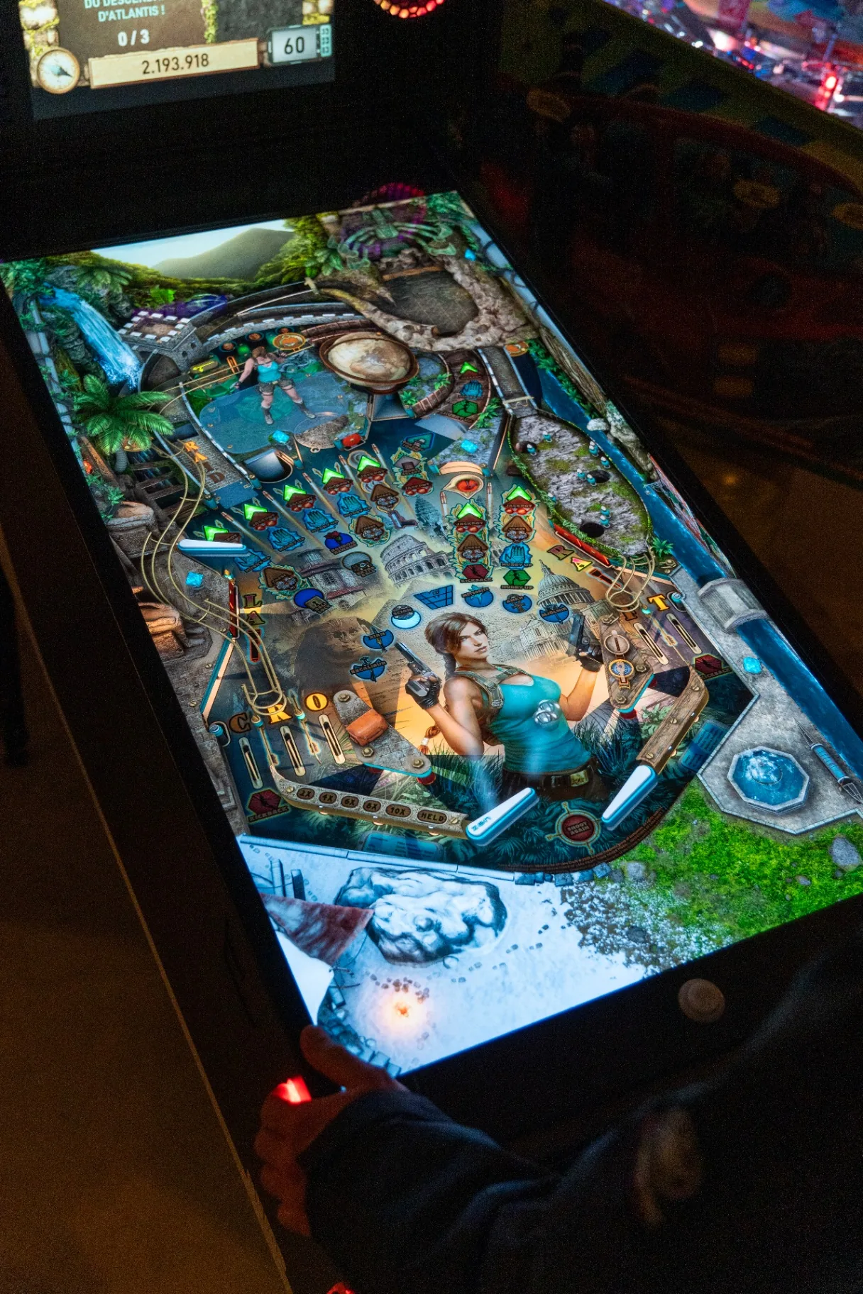 BUMP Pro 4K OLED screen displaying Lara Croft — premium image quality